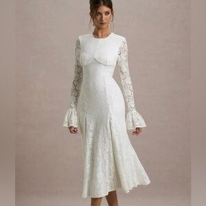 Club London Cream Long Sleeve Lace Dress